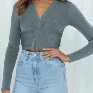 Hello Molly Twist-Front Long Sleeve Crop Top